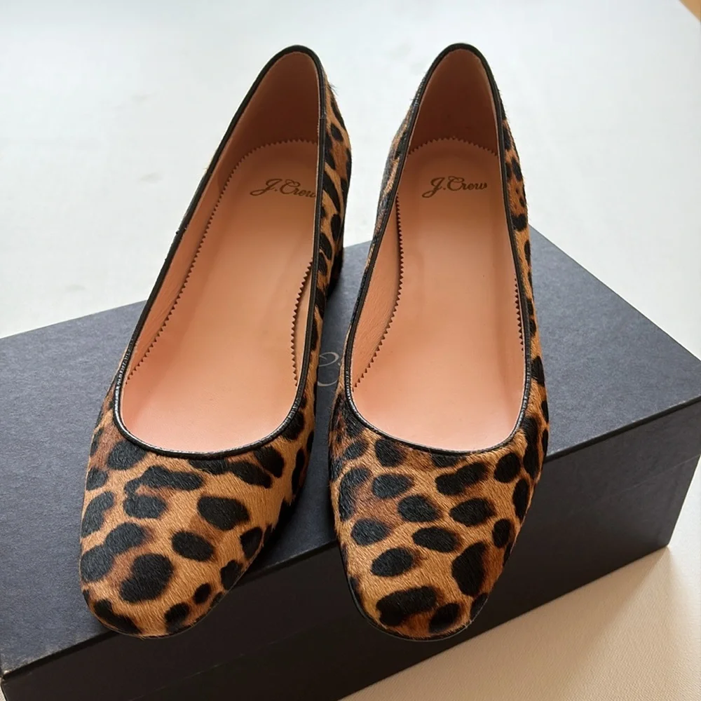 J.Crew Kate Block Heel Pumps in Leopard Calf Hair- NIB- Mahogany- Size 9.5 - Picture 4 of 10